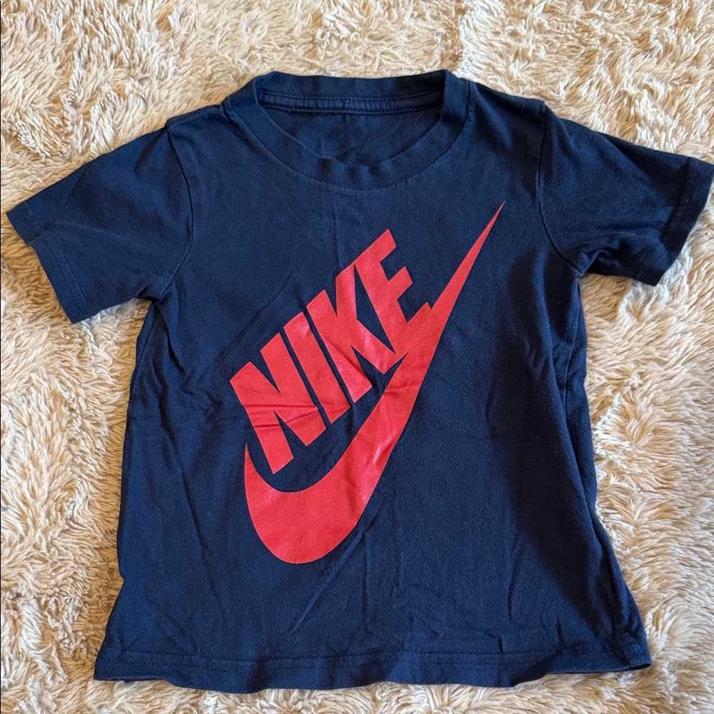 Nike Kids Dark Blue Tee with Red Logo
